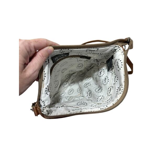 MYRA Leather Western Cow Hair Animal Print Crossbody Bag Tooled Leather - Picture 3 of 7